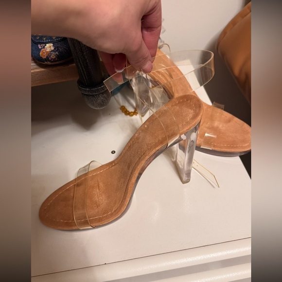 Shoes - Transparent Strap Tan Heels